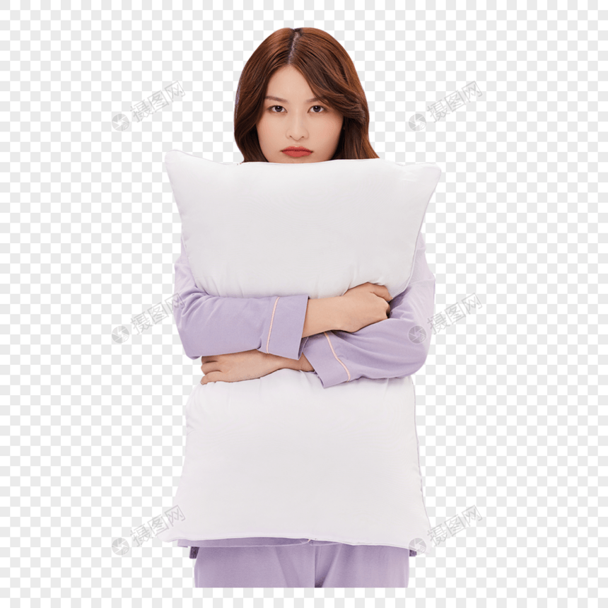 年轻少女抱着枕头图片
