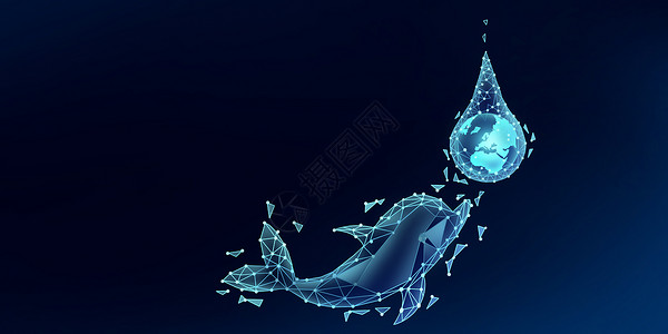 世界海洋日海报创意线条海豚背景设计图片