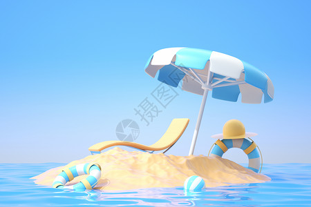 夏天室内插画夏季沙滩太阳伞场景设计图片