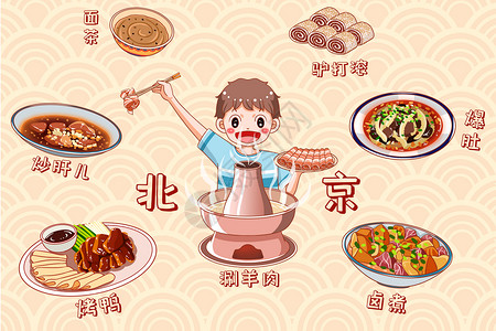 亚洲美食卡通北京美食插画