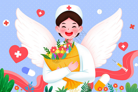 服装工作抱着鲜花的护士插画插画