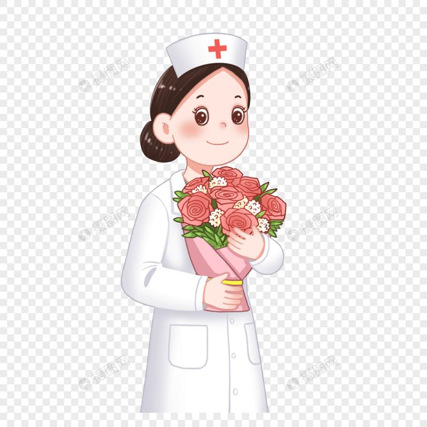 护士节捧花的护士卡通人物元素图片