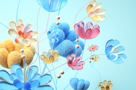 虚拟币banner艺术玻璃毛绒花朵背景设计图片