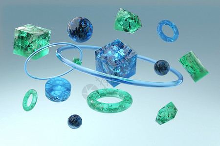 绿色翡翠水晶矿石悬浮背景设计图片