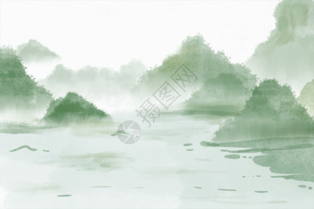 水彩风格中国风水墨端午节山水插画gif动图高清图片