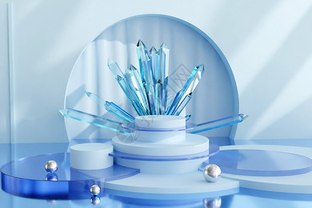狂暑季夏季蓝色晶石高级展台设计图片