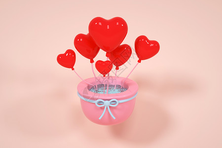 情人节粉色字体创意C4D520情人节爱心气球可爱3D立体模型插画