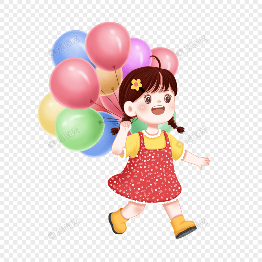 儿童节拿着气球的小女孩卡通人物图片