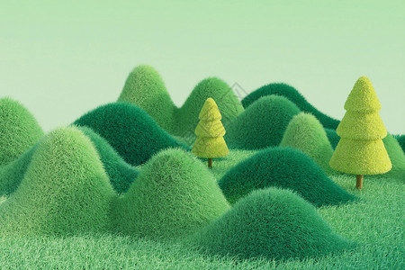 毛绒质感blender清新绿色山体场景设计图片