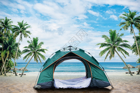 野外帐篷露营海滩海边露营设计图片