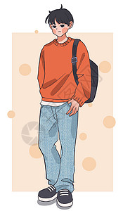 二次元男孩日常穿搭立绘人物插画背景图片