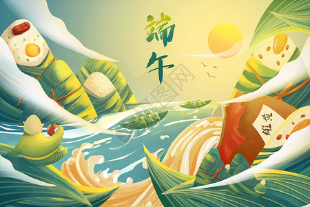 创意端午中国传统佳节端午节创意插画海报插画