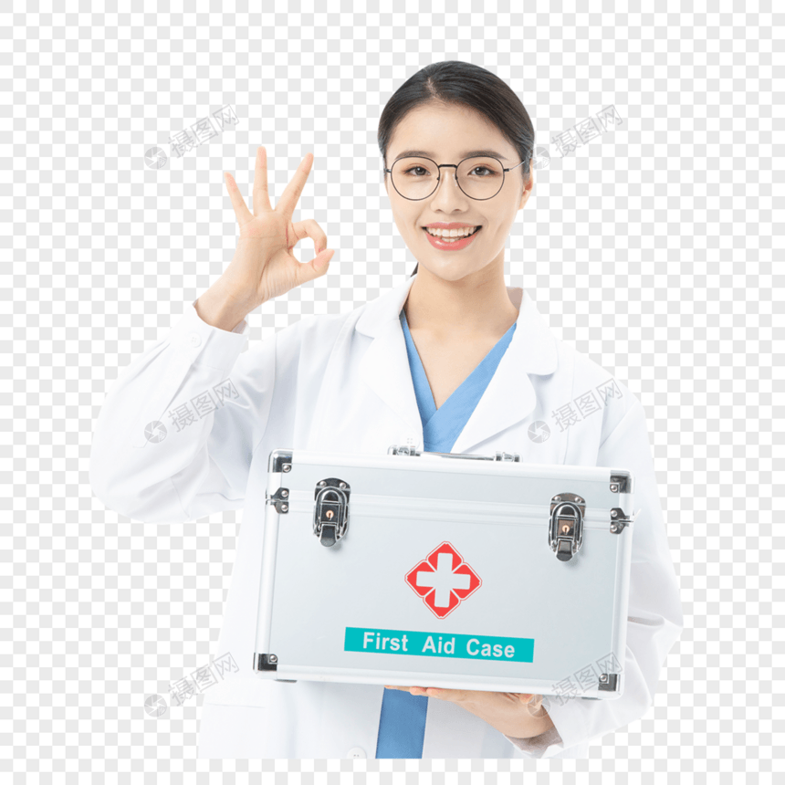 女性医生拿着医院箱ok手势图片