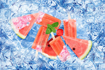西瓜冰块清凉一夏设计图片