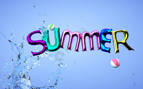 summer字体蓝色清爽3d褶皱夏季文字水滴背景设计图片