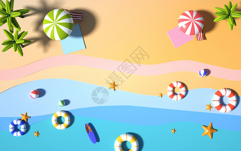 3d卡通夏季海滩场景背景背景图片
