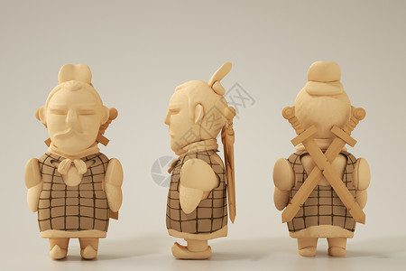 沙黄色中国传统文化秦朝背双剑人物兵马俑3dQ版人物元素背景图片