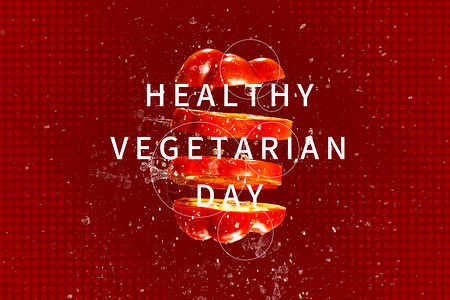 创意红色切蔬菜健康素食日设计图片
