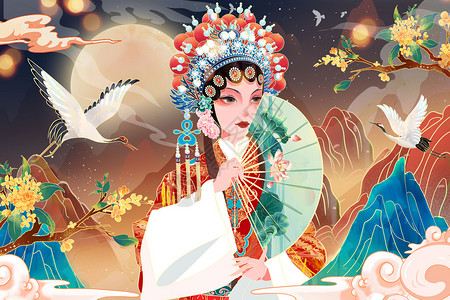 京剧海报素材中国风京剧国粹青衣花旦美女国潮插画插画