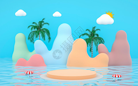 天鹅泳圈夏日清凉水面展台设计图片