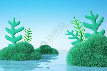 清新植物底纹简约毛绒水面植物设计图片