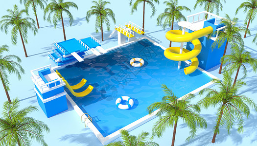 夏天玩水C4D清新夏日水池场景设计图片