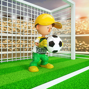 c4d舞台素材网C4D卡通足球男孩接球3D元素插画