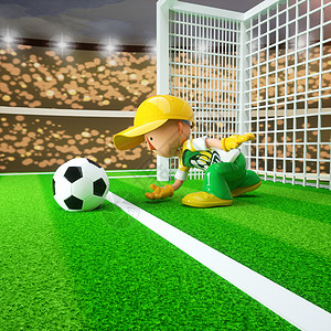 运动地面C4D卡通足球男孩地面发球3D元素插画