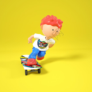 奥运项目C4DQ版滑板男孩双手向后身体前倾弯道滑行3D元素插画