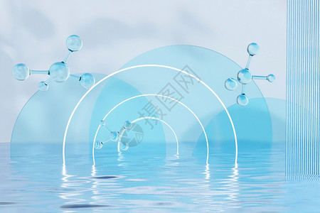 促销夏天blender清新水面玻璃展台设计图片