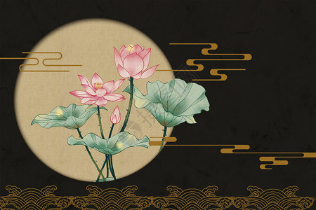 中国风荷花底纹荷花古风背景设计图片