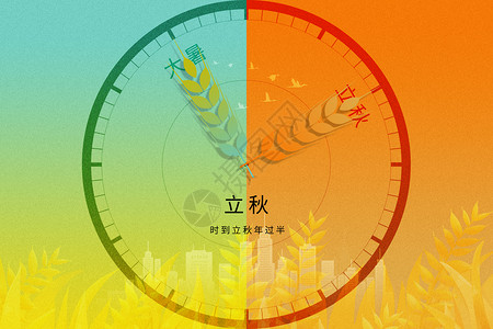 立秋创意时钟小麦背景图片