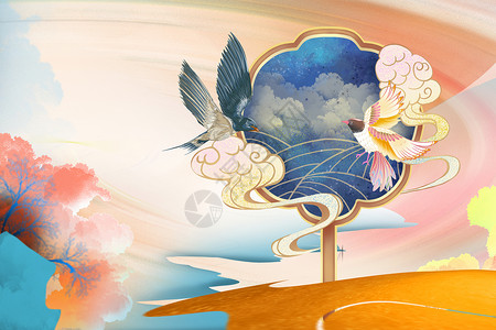 七七卢沟桥事变中式手绘国潮风背景设计图片