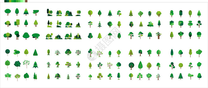 120款扁平化树木盛夏绿色植物大合集背景图片