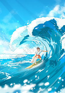 海上运动大暑夏天海边冲浪男孩插画插画