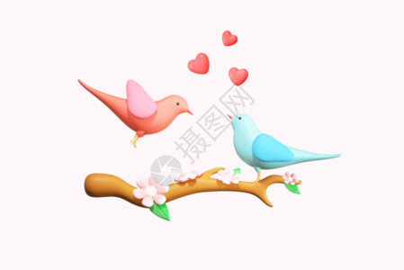 爱情之花素材3D七夕情人节一对飞鸟GIF高清图片