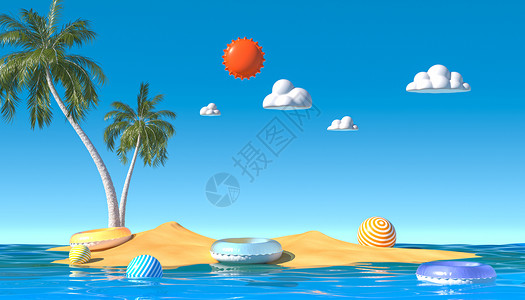 水上娱乐C4D夏日清凉沙滩场景设计图片