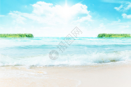 蓝色夏日唯美海滩背景图片