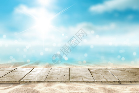 蓝色木纹木版唯美海滩背景背景图片