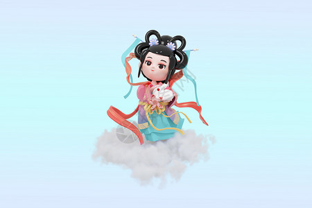 禅茶小仙子仙女嫦娥3d立体Q版模型插画