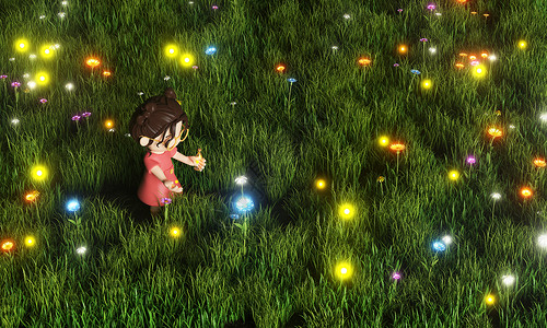 草丛中的萤火虫3D夏日户外萤火虫场景设计图片