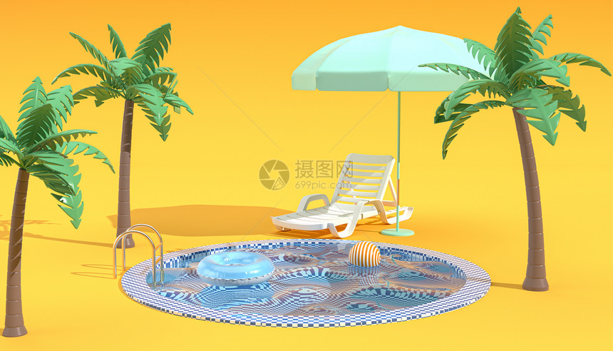 C4D卡通夏日水池图片