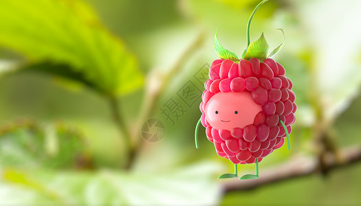 小清新水果插画C4D可爱树莓形象设计图片