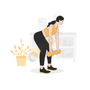 运动女性哑铃居家运动锻炼插画