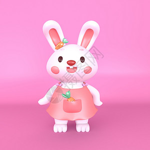 兔装婴儿C4D可爱呆萌兔子胡萝卜IP模型插画