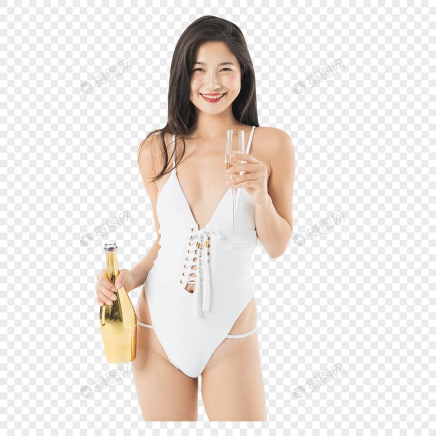 泳装美女喝香槟图片
