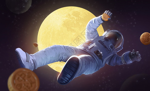 太空宇航员过中秋横板背景图片