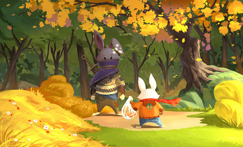 秋季森林里的兔子背景图片