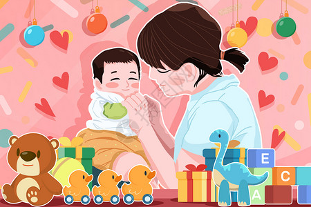 婴儿玩具中母亲与婴儿相处孩子感受母爱高清图片