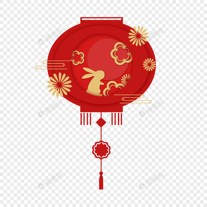 中秋元素中秋节节日装饰红灯笼玉兔图片